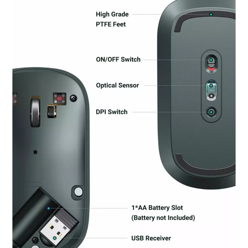 Mouse Sem Fio Ugreen Sensor 4000dpi 2,4GHz Verde