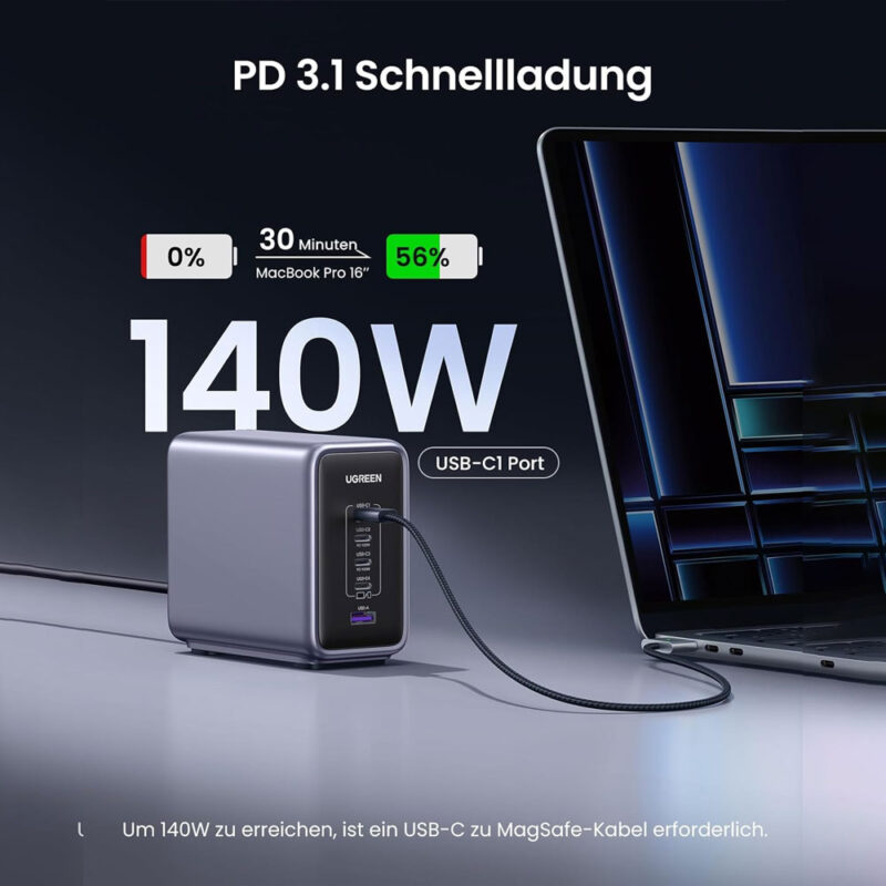 Carregador Mesa Desktop Ugreen 5 em 1 Usb A/C 300W Preto