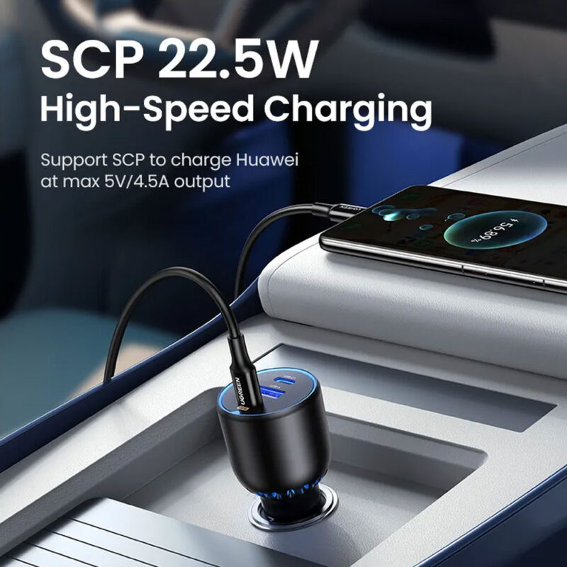 Carregador Veicular Ugreen Usb A/C Pd3.0 130W Carro Preto