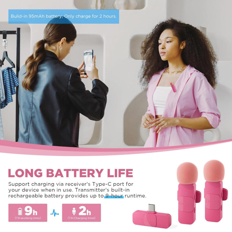 Microfone Lapela Boya By-v20 p/iPhone 15 e Android Rosa