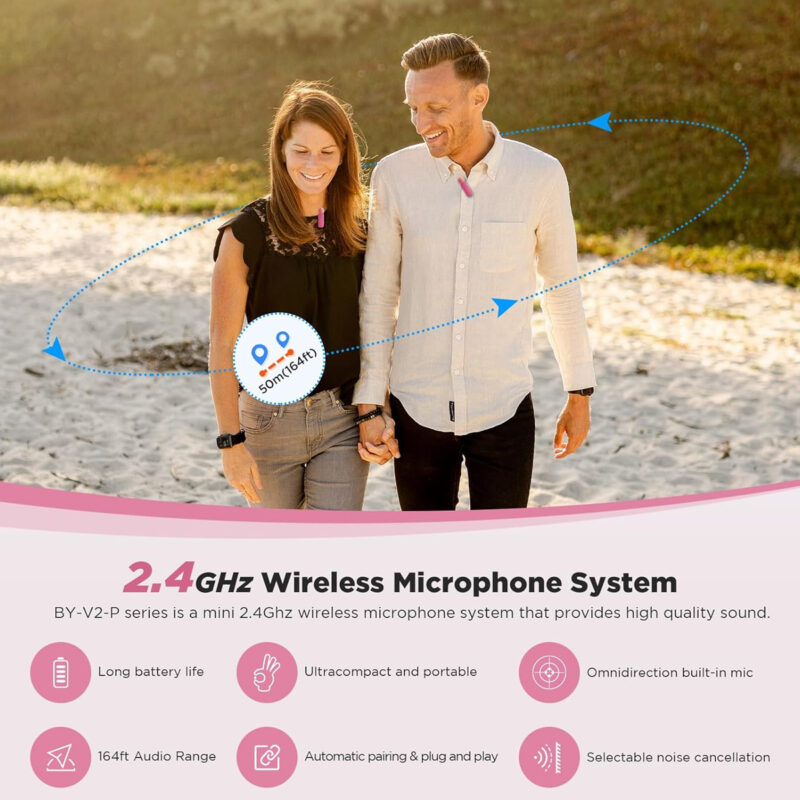 Microfone Lapela Boya By-v20 p/iPhone 15 e Android Rosa