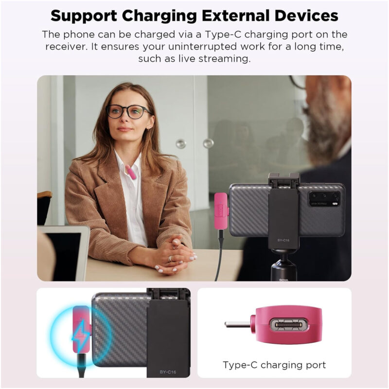 Microfone Lapela Boya By-v20 p/iPhone 15 e Android Rosa
