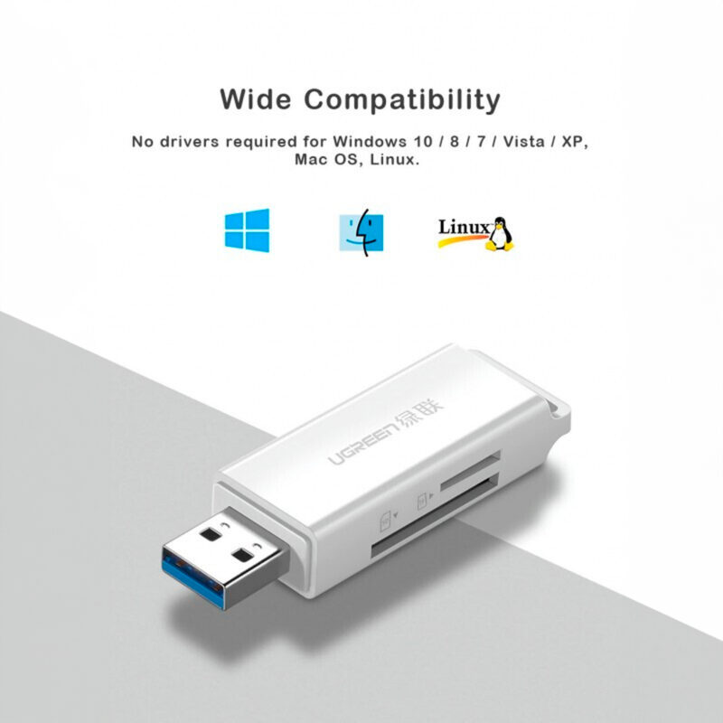 Leitor Cartão Memória Ugreen Micro e Sd p/Usb 3.0 Branco