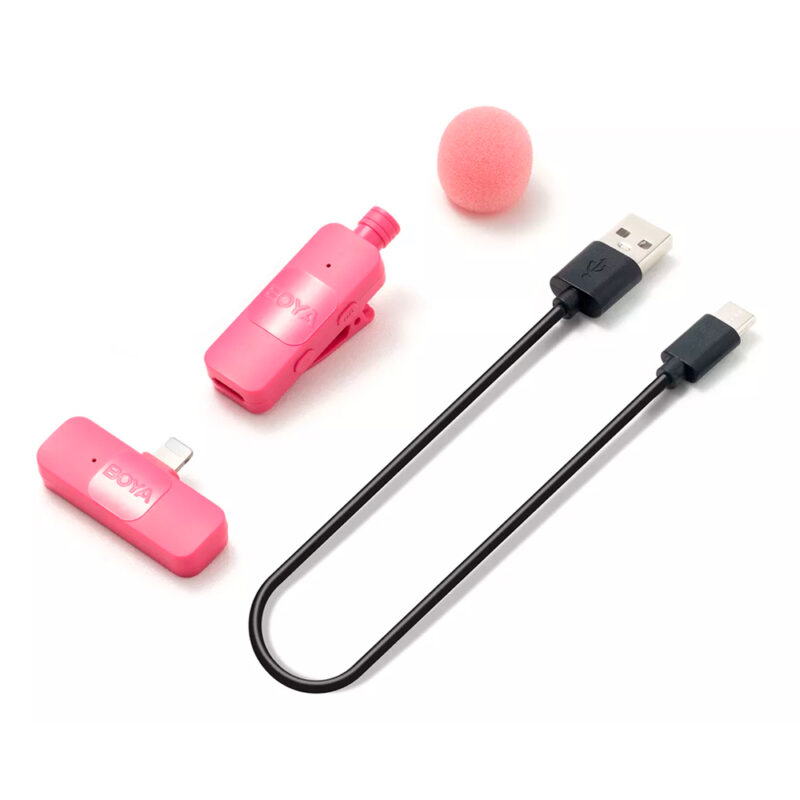 Sistema Microfone Lapela Boya By-v1 p/iPhone 11-14 Rosa