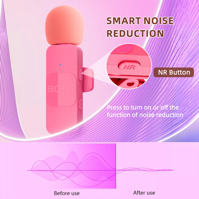 Sistema Microfone Lapela Boya By-v1 p/iPhone 11-14 Rosa