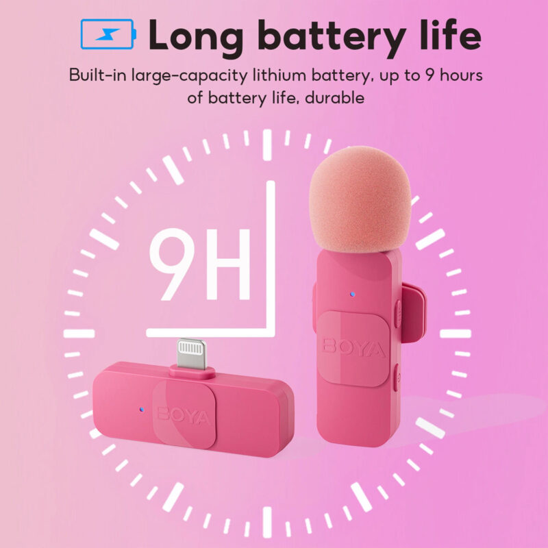 Sistema Microfone Lapela Boya By-v1 p/iPhone 11-14 Rosa