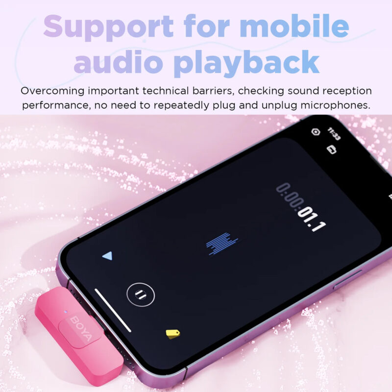 Sistema Microfone Lapela Boya By-v1 p/iPhone 11-14 Rosa