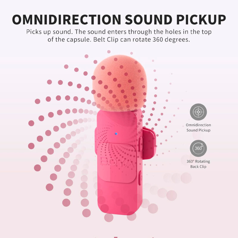 Microfone Lapela Boya By-v10 p/iPhone 15 e Android Rosa