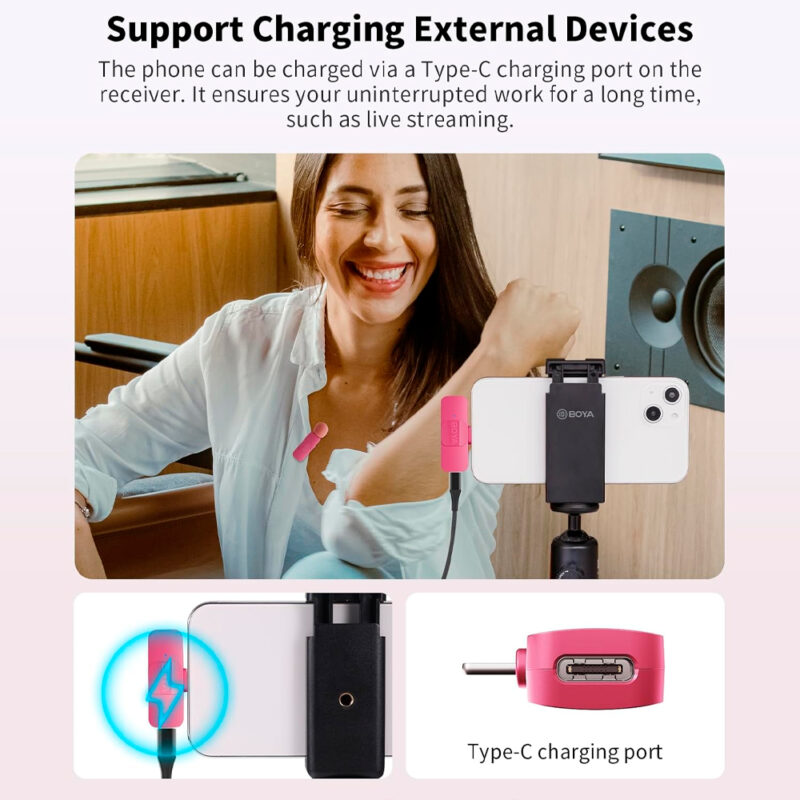 Microfone Lapela Boya By-v10 p/iPhone 15 e Android Rosa