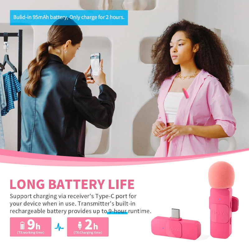 Microfone Lapela Boya By-v10 p/iPhone 15 e Android Rosa