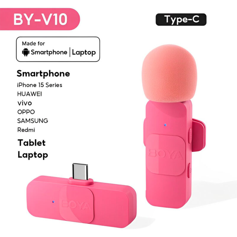 Microfone Lapela Boya By-v10 p/iPhone 15 e Android Rosa