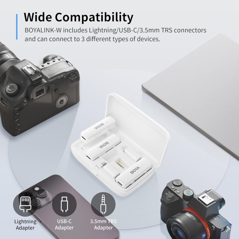 Microfone Lapela Boya Link 3 em 1 Usb C 3.5mm Ios Branco