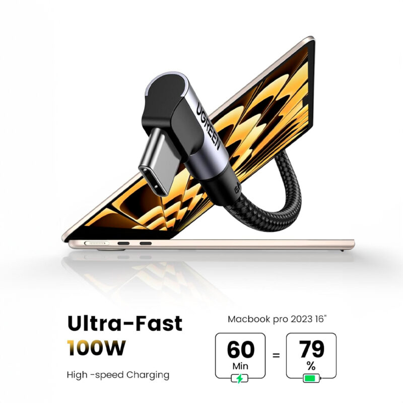 Cabo Usb Angular Ugreen Usb C 2.0 Macho 5A 3Metros Preto