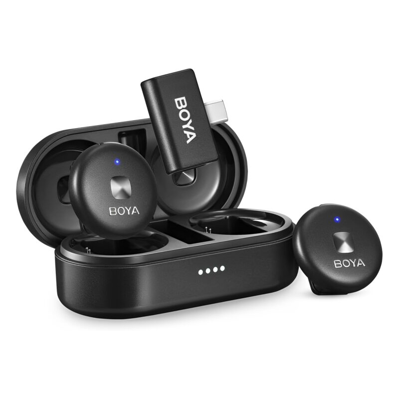Sistema Microfone Sem Fio Boya Omic-U Usb C Lapela Preto
