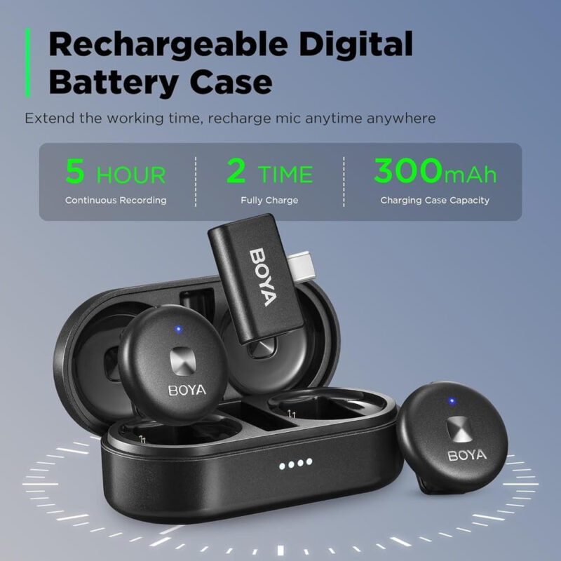 Sistema Microfone Sem Fio Boya Omic-U Usb C Lapela Preto