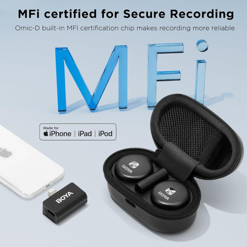Sistema Microfone Sem Fio Boya Omic-D p/Ios Lapela Preto