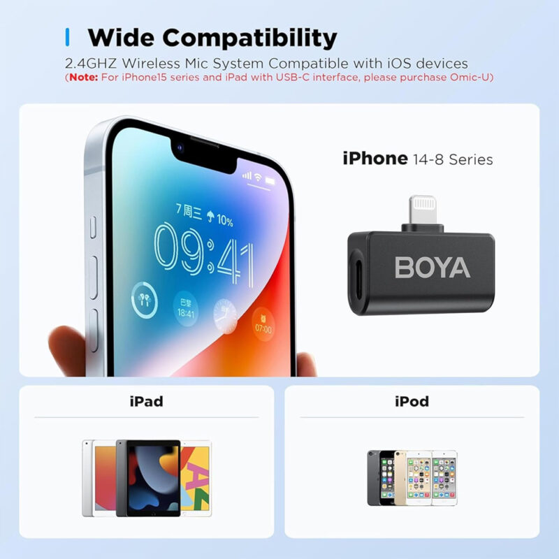 Sistema Microfone Sem Fio Boya Omic-D p/Ios Lapela Preto