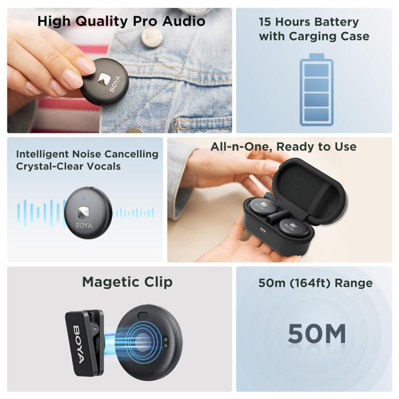 Sistema Microfone Sem Fio Boya Omic-D p/Ios Lapela Preto