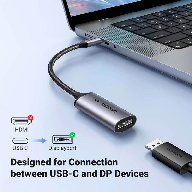 Adaptador Ugreen Usb C p/DisplayPort Fêmea 8K/60Hz Cinza