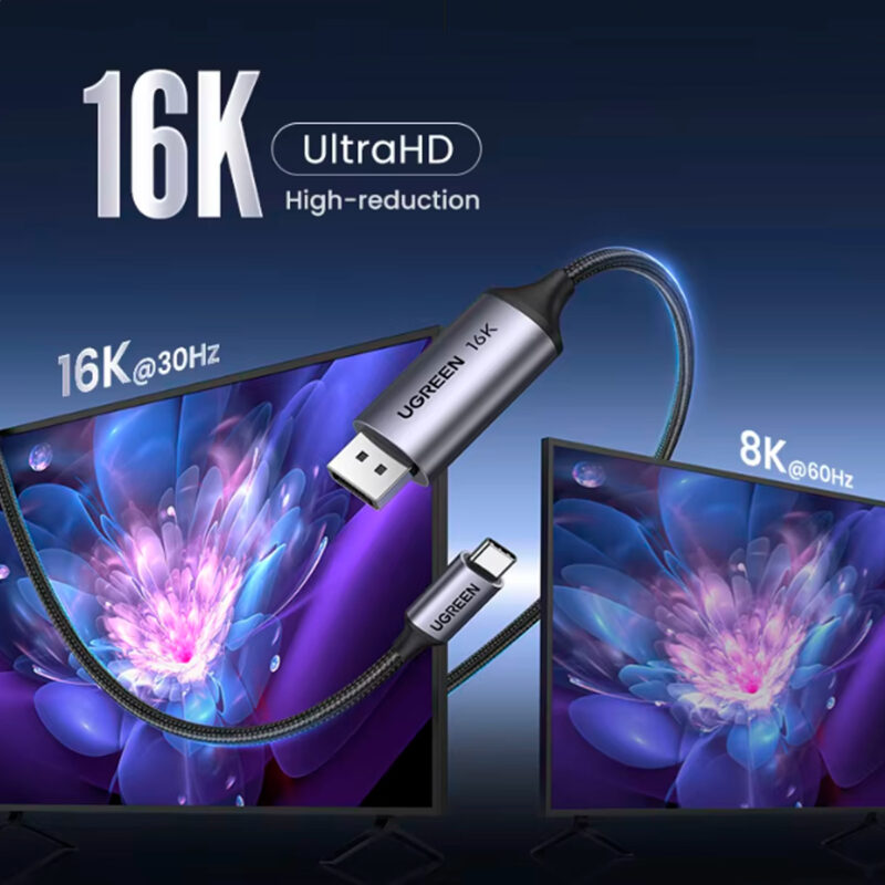 Cabo Usb C para DisplayPort Ugreen 16K/30Hz 1M Cinza