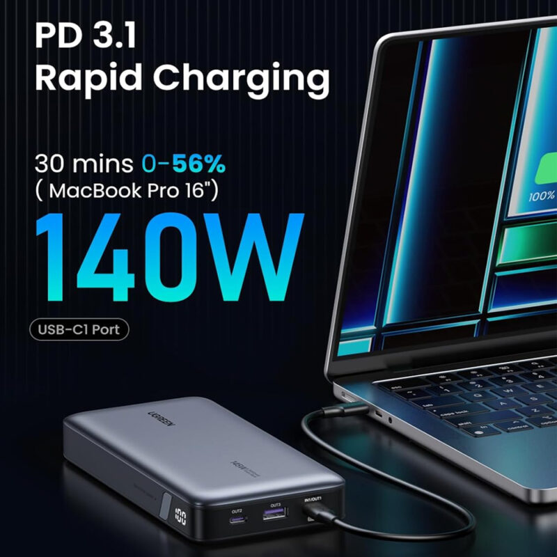Carregador Portátil Ugreen 25000mAh Power Bank PD 145W Cinza