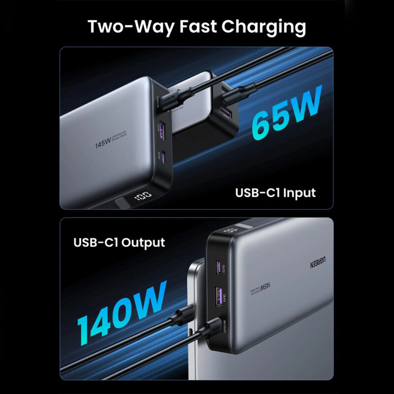 Carregador Portátil Ugreen 25000mAh Power Bank PD 145W Cinza