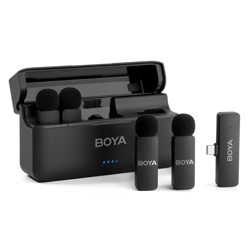 Sistema Microfone Sem Fio Boya By-V4U Usb C Lapela Preto