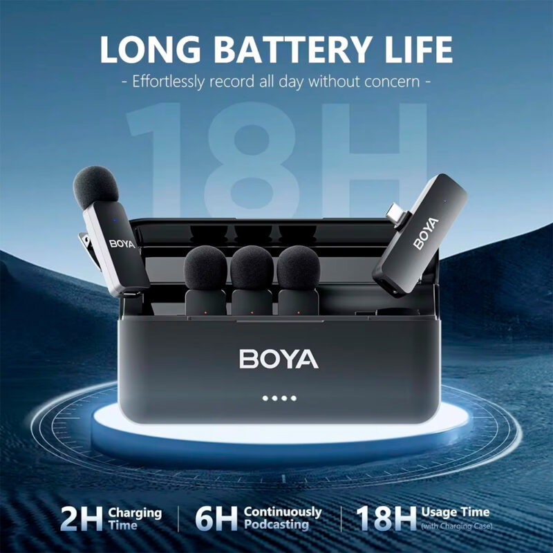 Sistema Microfone Sem Fio Boya By-V4U Usb C Lapela Preto