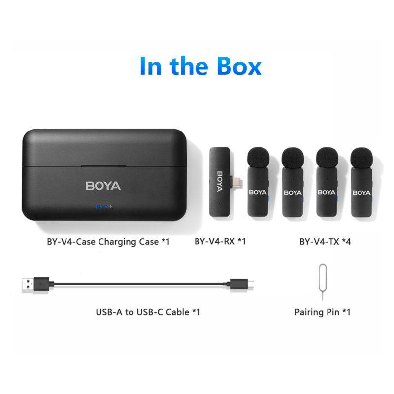 Sistema Microfone Sem Fio Boya By-V4U Usb C Lapela Preto