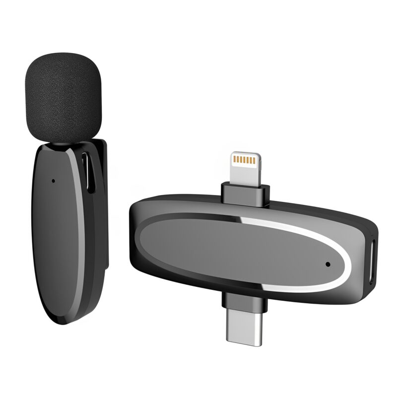Microfone de Lapela V7 Plug Usb C/Lightning 2.4Ghz Preto