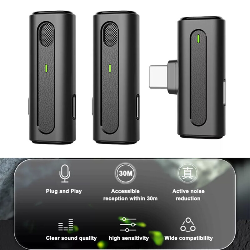 Sistema Microfone Lapela M9 Usb C 2.4GHz p/Android Preto