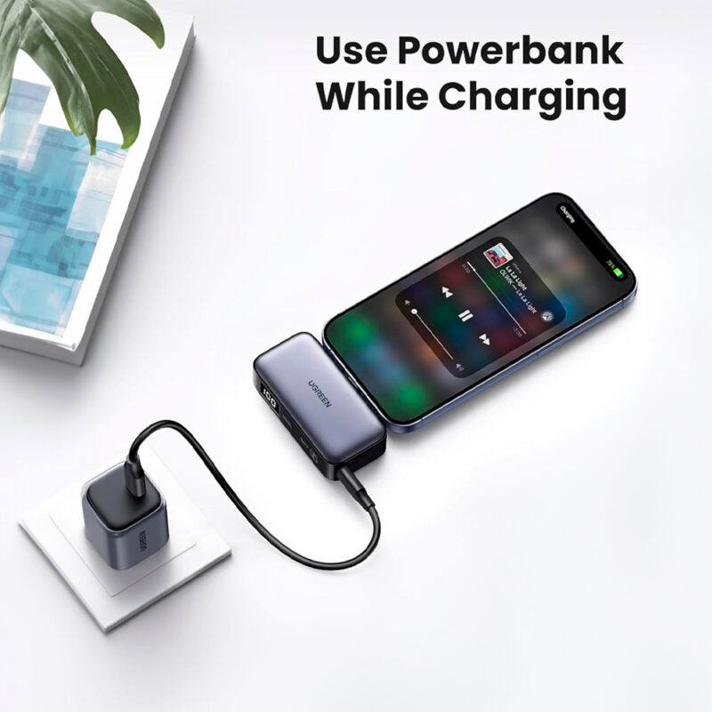 Power Bank Mini Ugreen 5000mAh Conector USB-C 20W Cinza