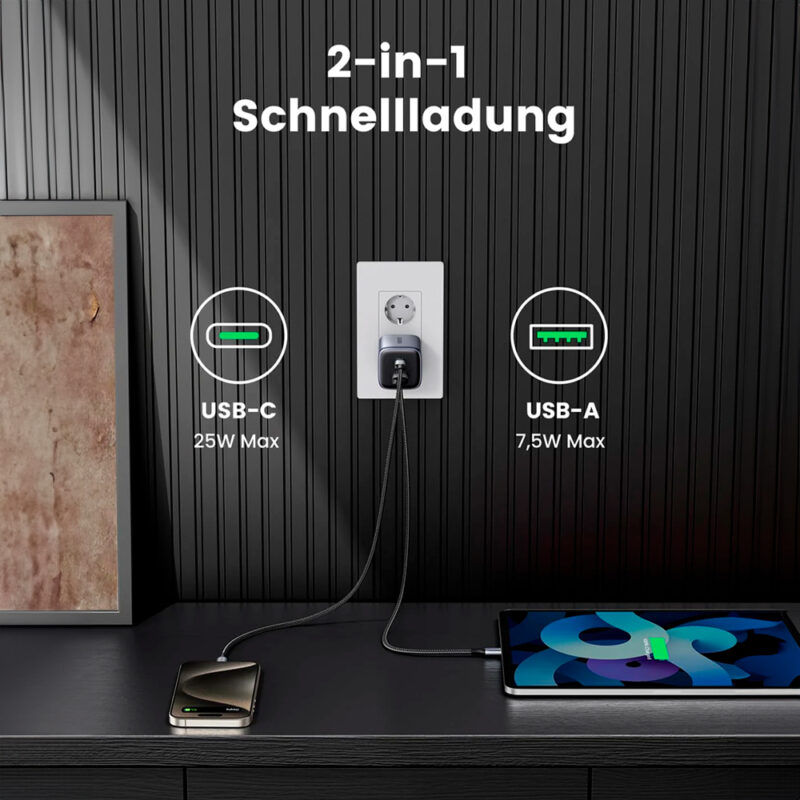 Carregador Rápido Ugreen Portas Usb A/C 35W Max. Cinza