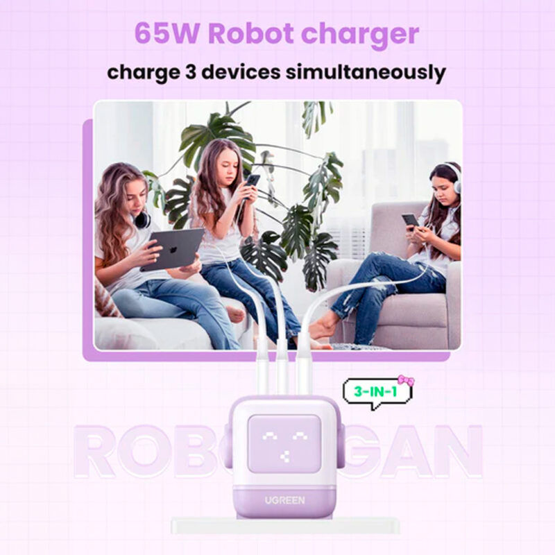 Carregador Parede Ugreen Portas Usb-A/C Máx. 65W Púrpura