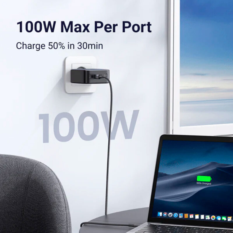 Carregador Parede Ugreen Usb A/C 100W + Cabo 1.5M Preto
