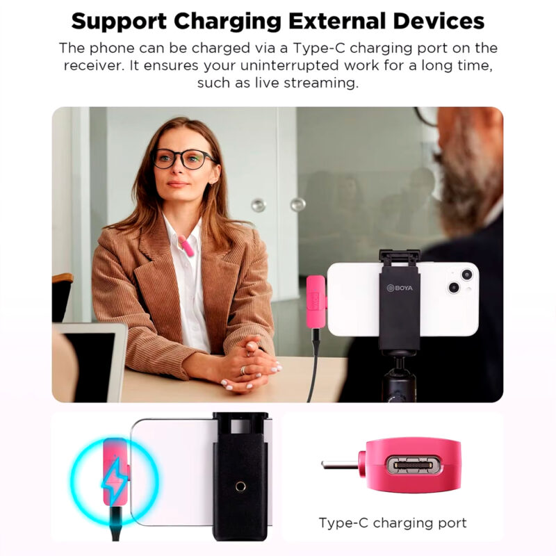 Microfone Sem Fio Boya By-v2 Lightning Iphone Lapela Rosa