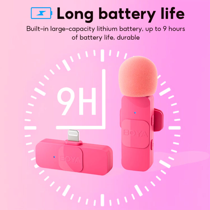 Microfone Sem Fio Boya By-v2 Lightning Iphone Lapela Rosa