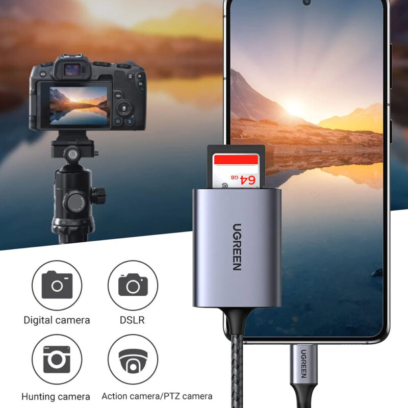 Leitor Cartão Memória Ugreen Usb C p/Cartão MicroSd e Sd