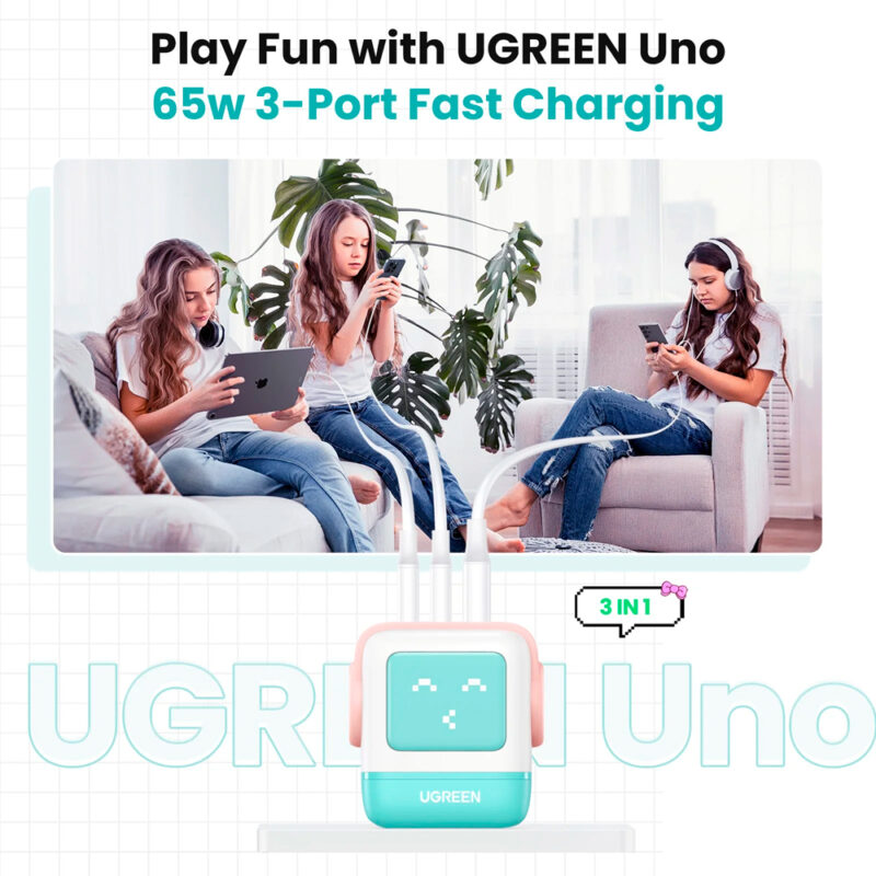 Carregador Parede Ugreen Porta Usb-A/C Máx 65W Azul Rosa