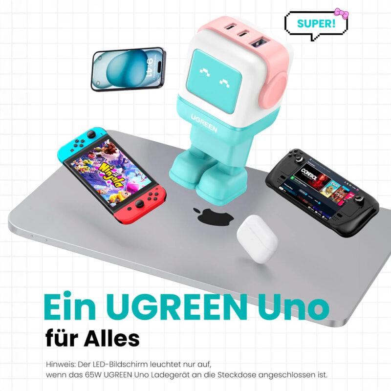 Carregador Parede Ugreen Porta Usb-A/C Máx 65W Azul Rosa