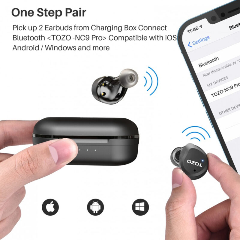Fone de Ouvido Sem Fio Tozo NC9 Pro Bluetooth 5.3 Preto