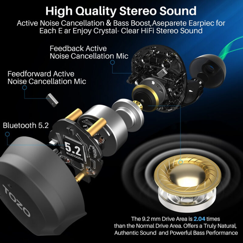 Fone de Ouvido Sem Fio Tozo NC9 Pro Bluetooth 5.3 Preto