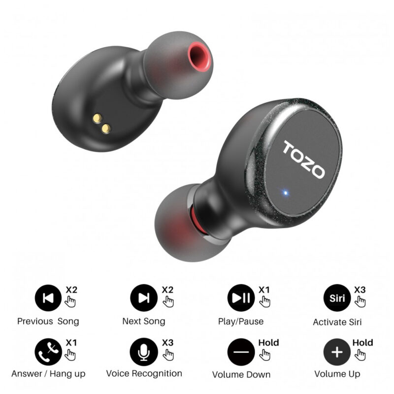 Fone de Ouvido Sem Fio Tozo T10S Bluetooth 5.3 Preto
