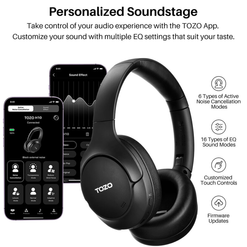 Fone de Ouvido Sem Fio Tozo H10 Bluetooth 5.3 Preto