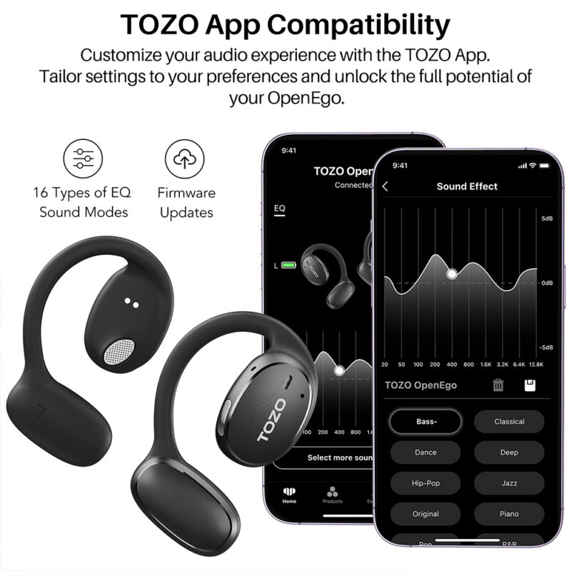 Fone de Ouvido Sem Fio Tozo OpenEgo Bluetooth 5.3 Preto