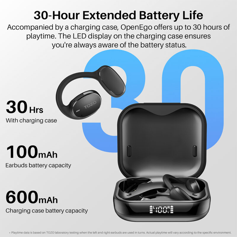 Fone de Ouvido Sem Fio Tozo OpenEgo Bluetooth 5.3 Preto