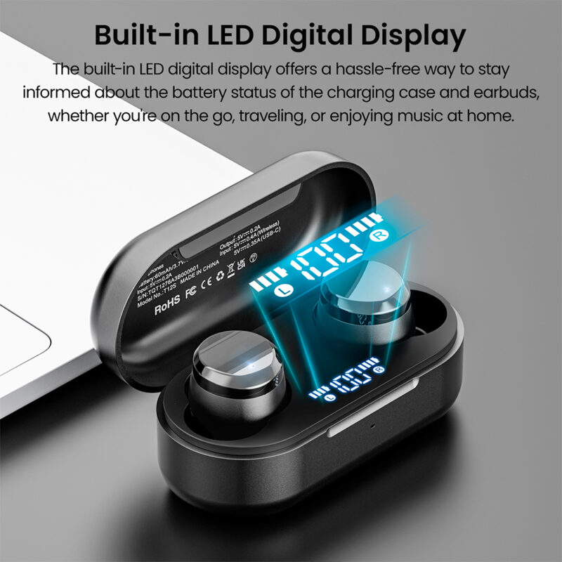 Fone de Ouvido Sem Fio Tozo T12s Bluetooth 5.3 Preto