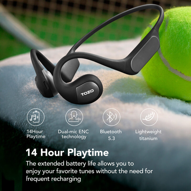 Fone de Ouvido Sem Fio Tozo OpenReal Bluetooth 5.3 Preto