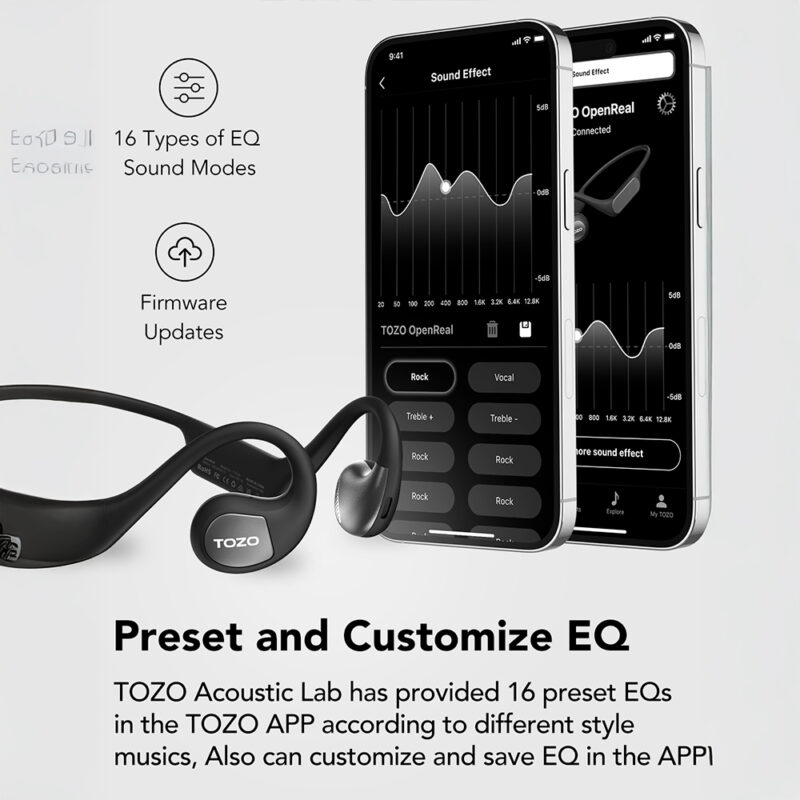 Fone de Ouvido Sem Fio Tozo OpenReal Bluetooth 5.3 Preto