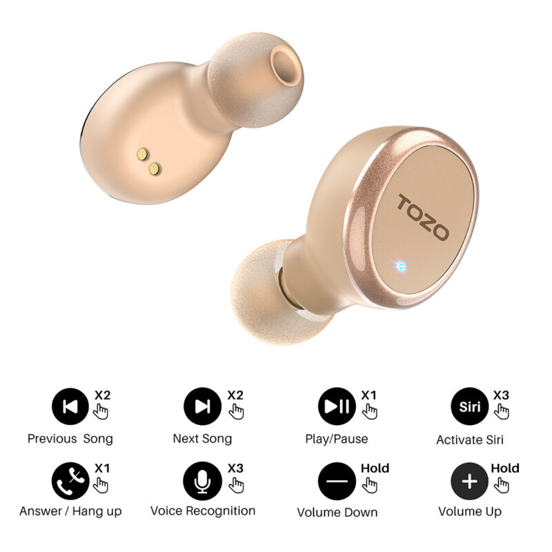 Fone de Ouvido Sem Fio Tozo T10s Bluetooth 5.3 Caqui